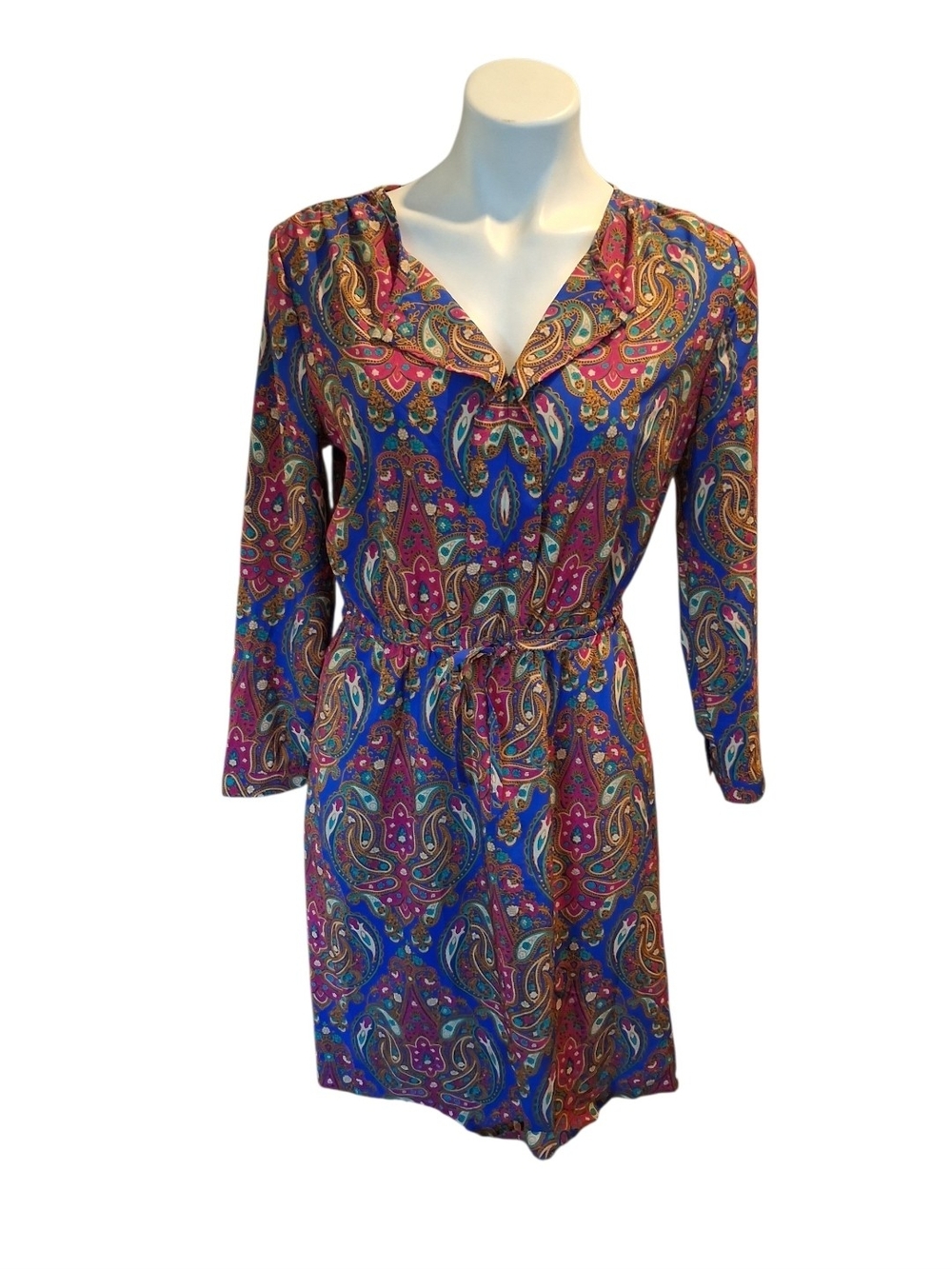 Paisley Print V-Neck Long Sleeve Dress